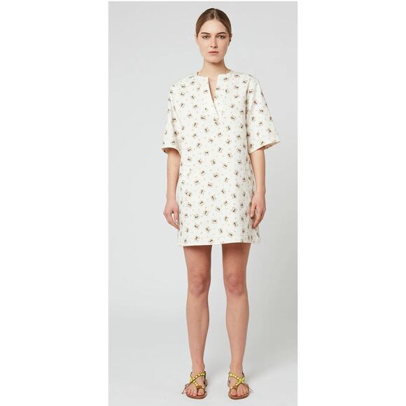 PAUL & JOE SISTER Cat Print Denim Shift Dress Pockets Sz 36 US 4/6 Free People - Picture 5 of 16